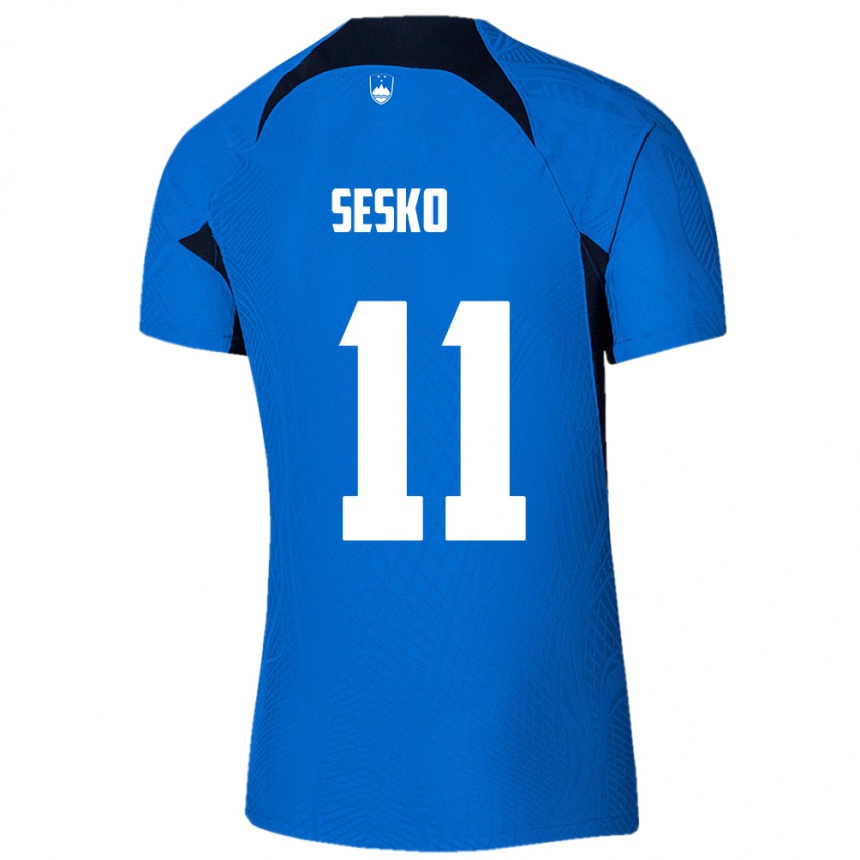 Kinder Fußball Slowenien Benjamin Sesko #11 Blau Auswärtstrikot Trikot 24-26 T-Shirt Luxemburg