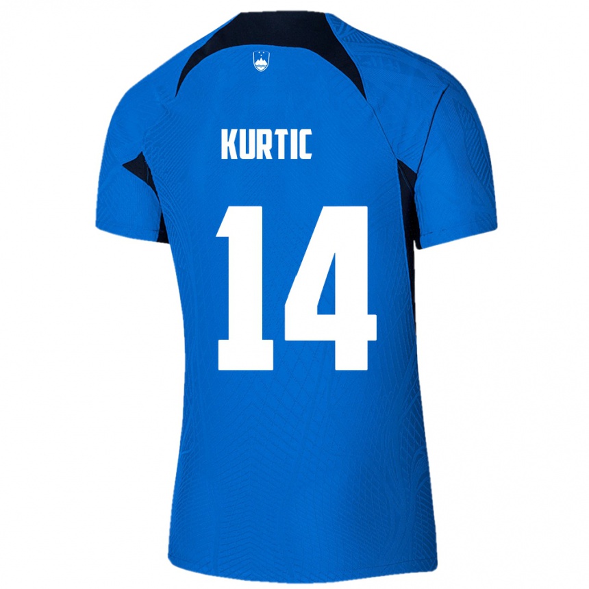 Kinder Fußball Slowenien Jasmin Kurtic #14 Blau Auswärtstrikot Trikot 24-26 T-Shirt Luxemburg