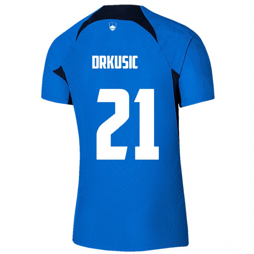 Kinder Fußball Slowenien Vanja Drkusic #21 Blau Auswärtstrikot Trikot 24-26 T-Shirt Luxemburg