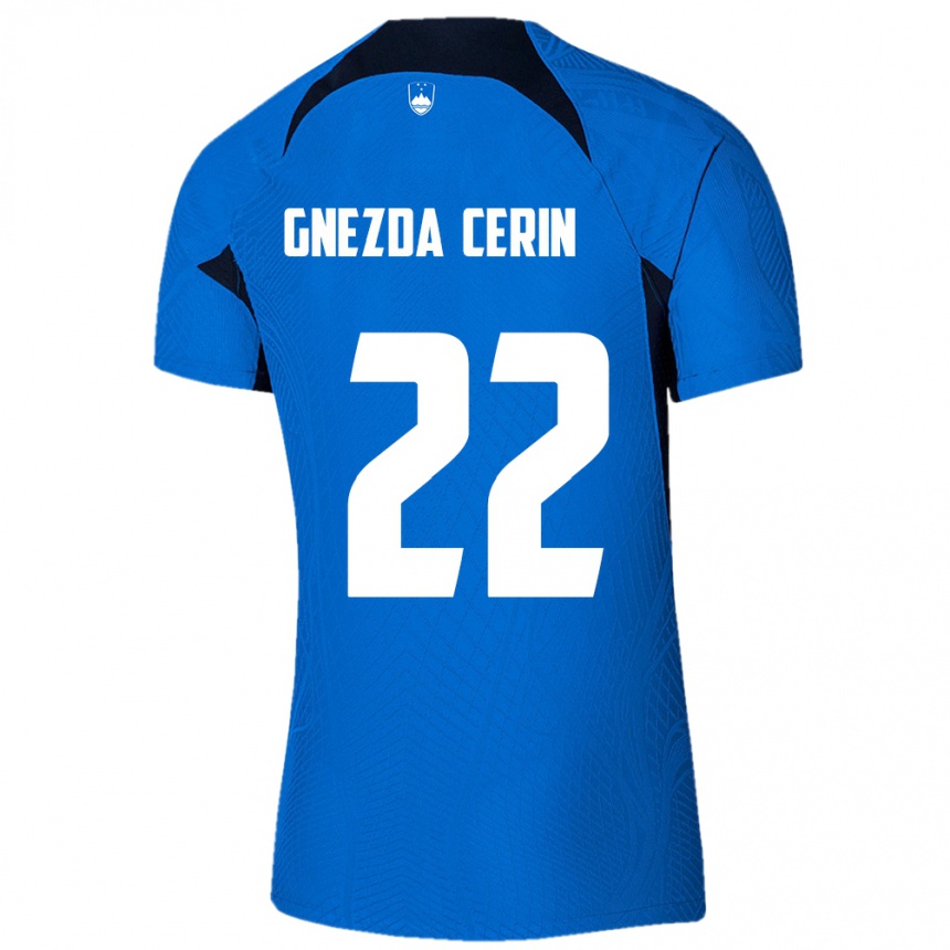 Kinder Fußball Slowenien Adam Gnezda Cerin #22 Blau Auswärtstrikot Trikot 24-26 T-Shirt Luxemburg