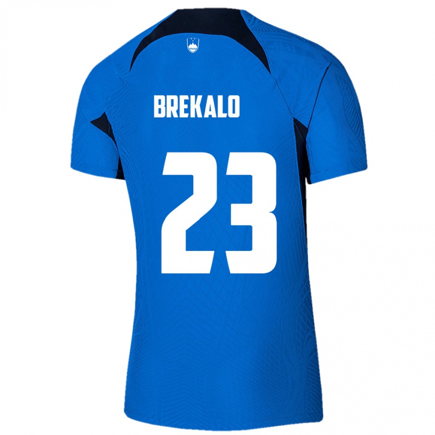 Kinder Fußball Slowenien David Brekalo #23 Blau Auswärtstrikot Trikot 24-26 T-Shirt Luxemburg