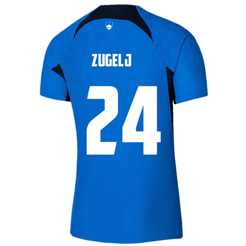 Kinder Fußball Slowenien Nino Zugelj #24 Blau Auswärtstrikot Trikot 24-26 T-Shirt Luxemburg