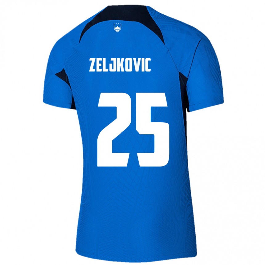 Kinder Fußball Slowenien Adrian Zeljkovic #25 Blau Auswärtstrikot Trikot 24-26 T-Shirt Luxemburg