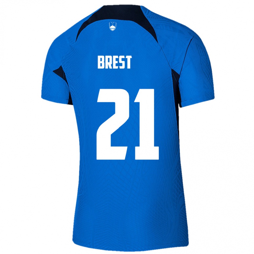 Kinder Fußball Slowenien Marko Brest #21 Blau Auswärtstrikot Trikot 24-26 T-Shirt Luxemburg