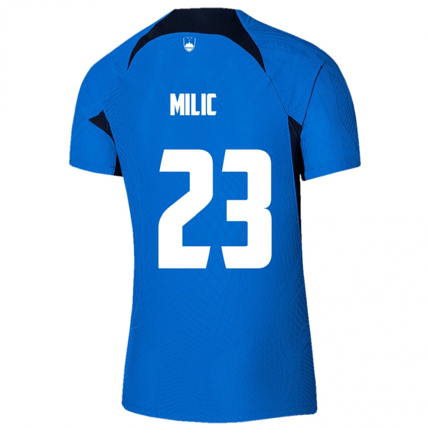 Kinder Fußball Slowenien Nino Milic #23 Blau Auswärtstrikot Trikot 24-26 T-Shirt Luxemburg