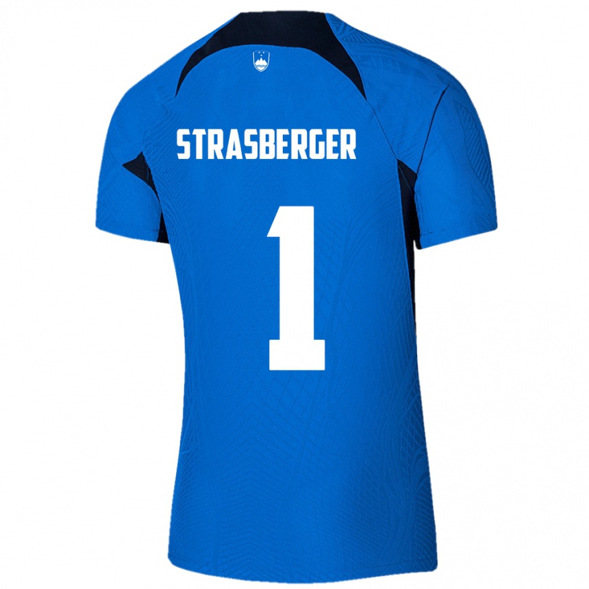 Kinder Fußball Slowenien Tim Strasberger #1 Blau Auswärtstrikot Trikot 24-26 T-Shirt Luxemburg