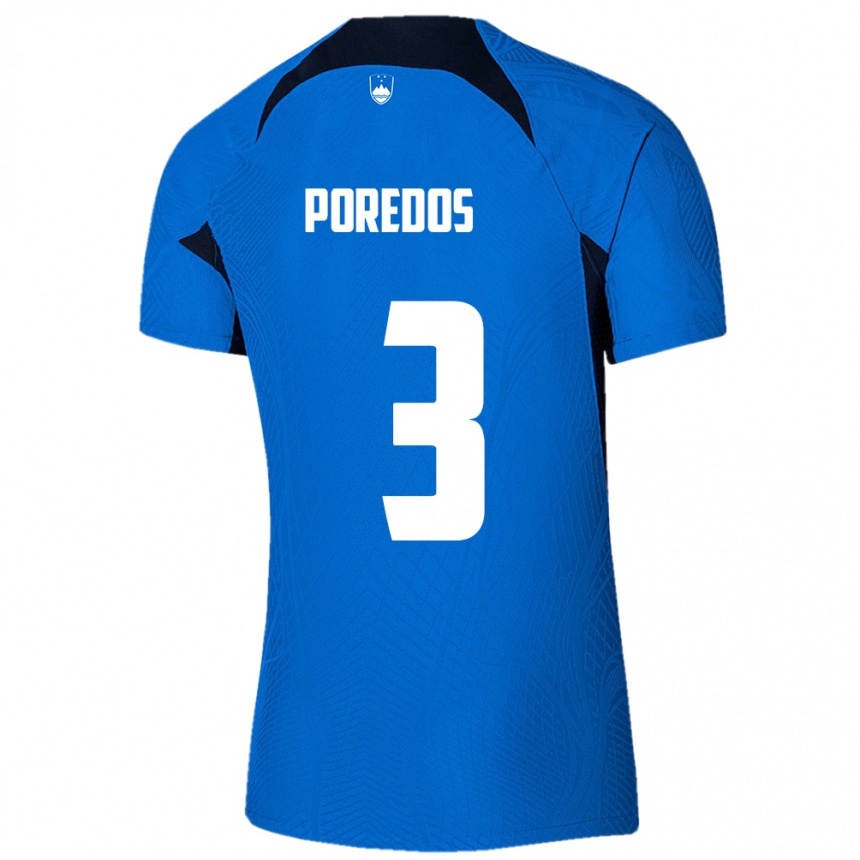 Kinder Fußball Slowenien Luka Poredos #3 Blau Auswärtstrikot Trikot 24-26 T-Shirt Luxemburg