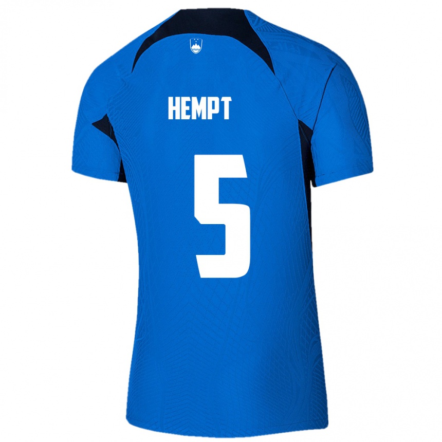 Kinder Fußball Slowenien Lukas Hempt #5 Blau Auswärtstrikot Trikot 24-26 T-Shirt Luxemburg