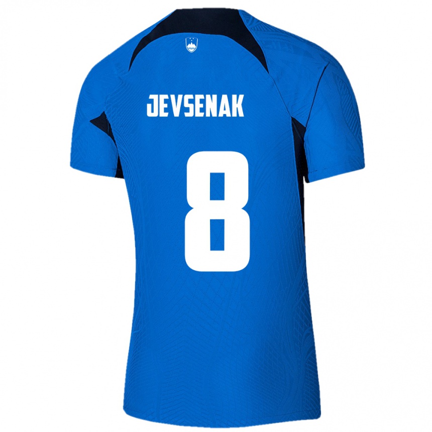 Kinder Fußball Slowenien Florjan Jevsenak #8 Blau Auswärtstrikot Trikot 24-26 T-Shirt Luxemburg