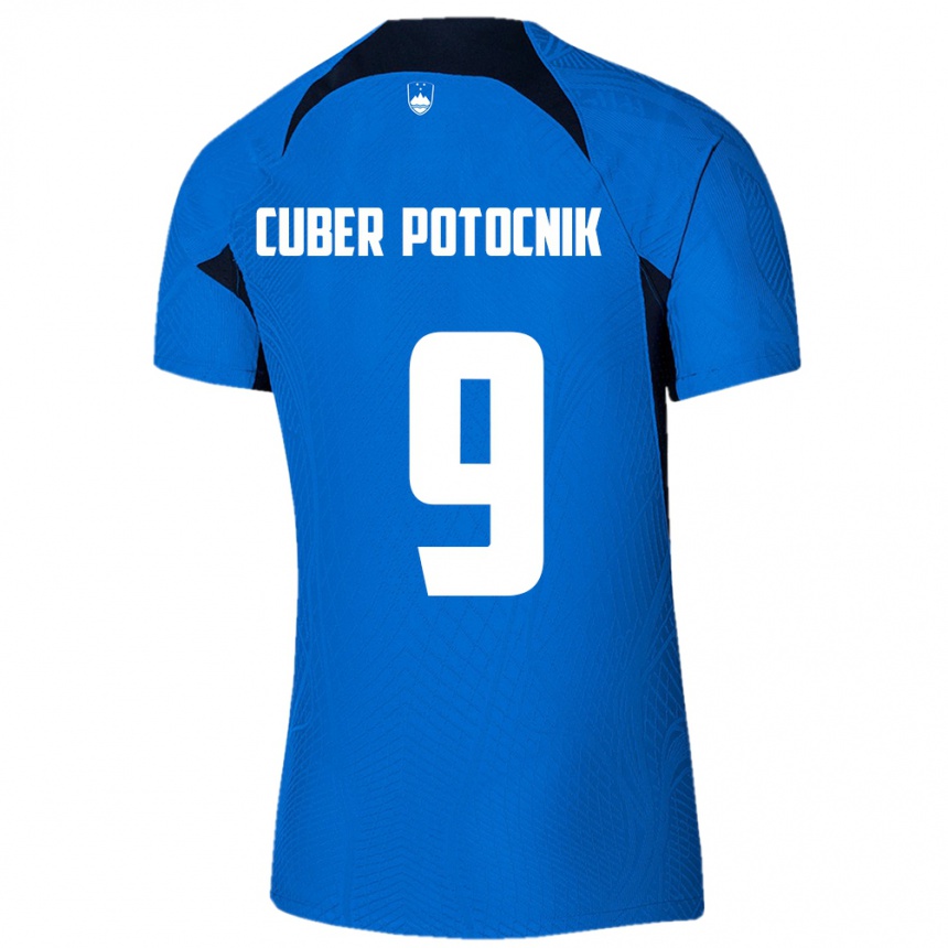 Kinder Fußball Slowenien Jaka Cuber Potocnik #9 Blau Auswärtstrikot Trikot 24-26 T-Shirt Luxemburg