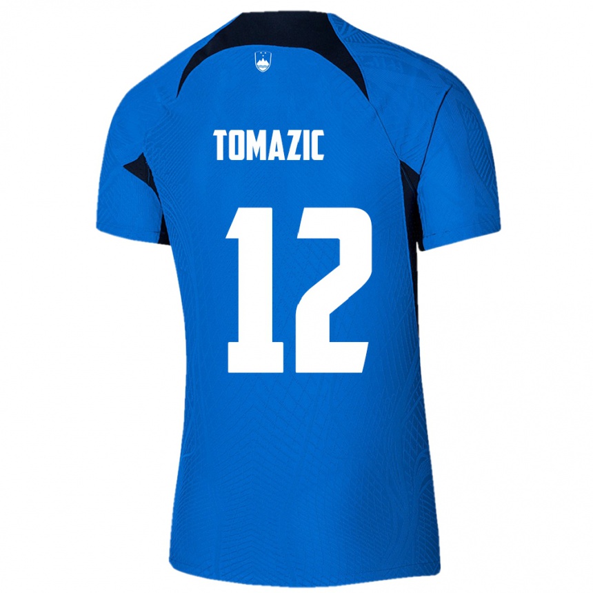 Kinder Fußball Slowenien Lukas Tomazic #12 Blau Auswärtstrikot Trikot 24-26 T-Shirt Luxemburg