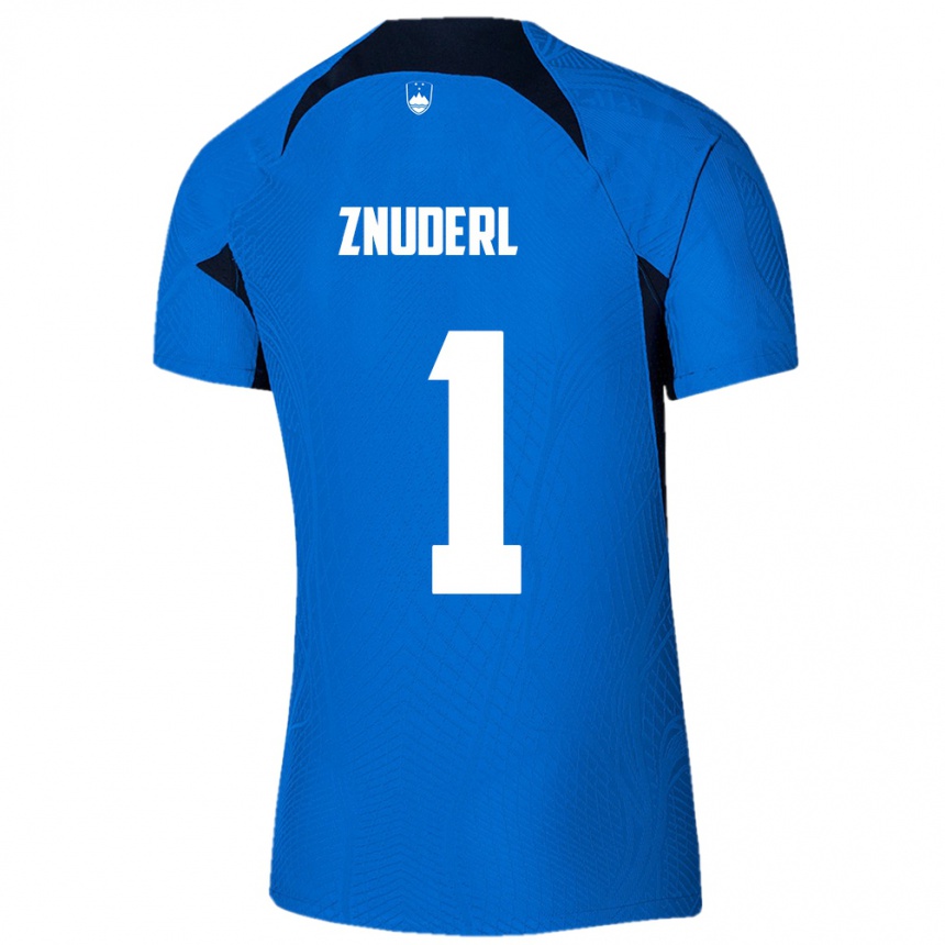 Kinder Fußball Slowenien Tai Znuderl #1 Blau Auswärtstrikot Trikot 24-26 T-Shirt Luxemburg