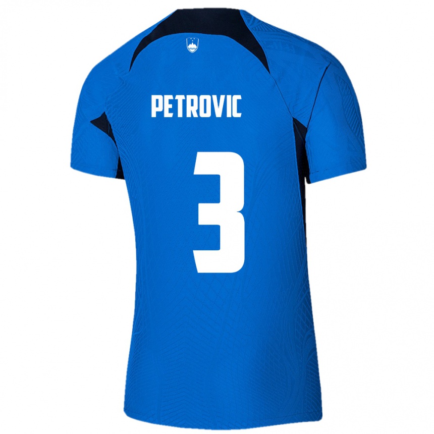 Kinder Fußball Slowenien Zan Petrovic #3 Blau Auswärtstrikot Trikot 24-26 T-Shirt Luxemburg