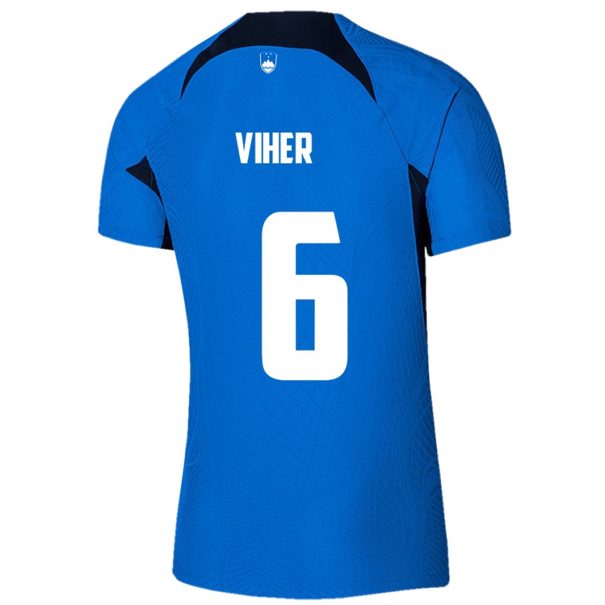 Kinder Fußball Slowenien Nejc Viher #6 Blau Auswärtstrikot Trikot 24-26 T-Shirt Luxemburg