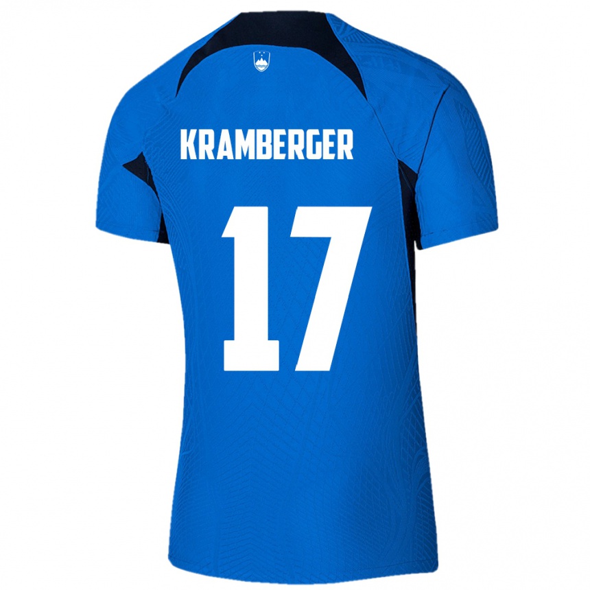 Kinder Fußball Slowenien Enej Kramberger #17 Blau Auswärtstrikot Trikot 24-26 T-Shirt Luxemburg