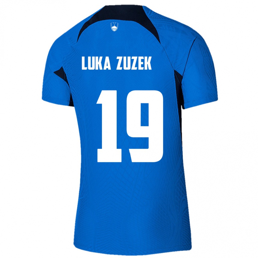 Kinder Fußball Slowenien Zan Luka Zuzek #19 Blau Auswärtstrikot Trikot 24-26 T-Shirt Luxemburg