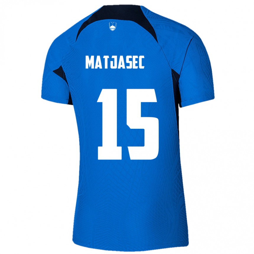 Kinder Fußball Slowenien Miha Matjasec #15 Blau Auswärtstrikot Trikot 24-26 T-Shirt Luxemburg