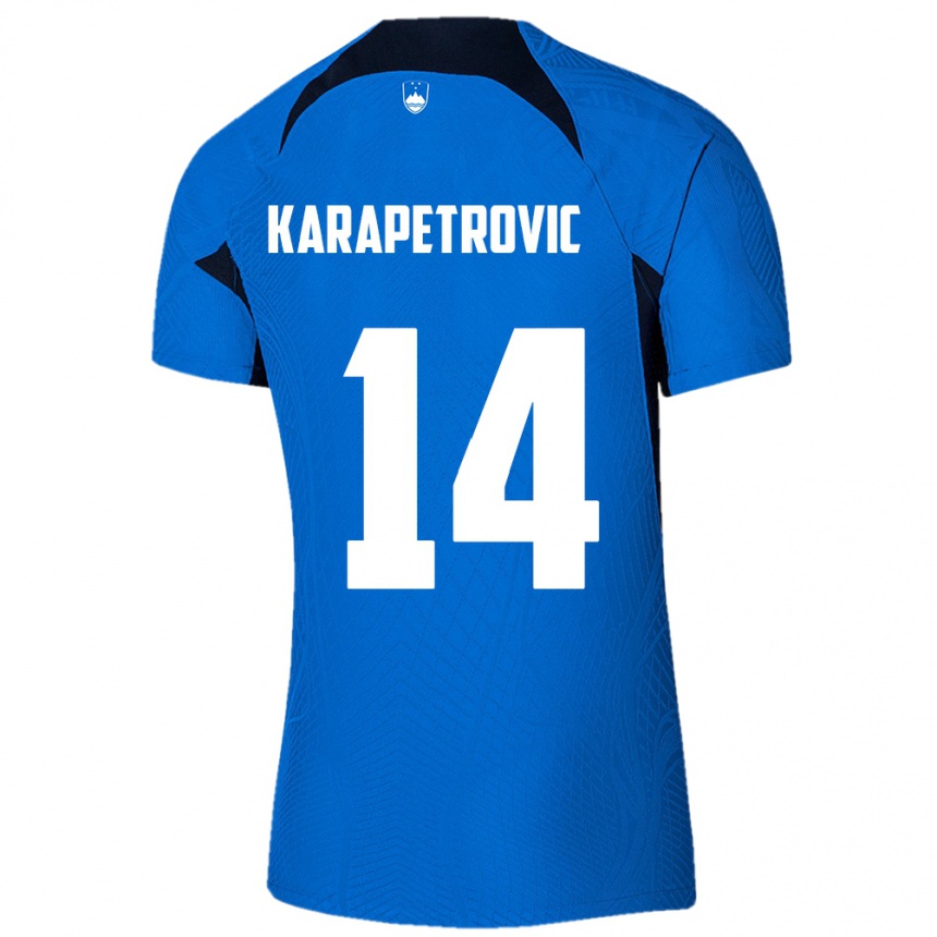 Kinder Fußball Slowenien Luka Karapetrovic #14 Blau Auswärtstrikot Trikot 24-26 T-Shirt Luxemburg