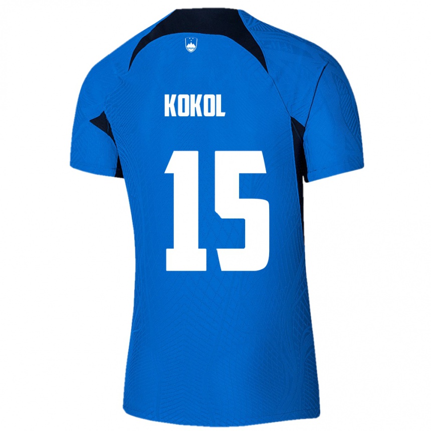Kinder Fußball Slowenien Luka Kokol #15 Blau Auswärtstrikot Trikot 24-26 T-Shirt Luxemburg