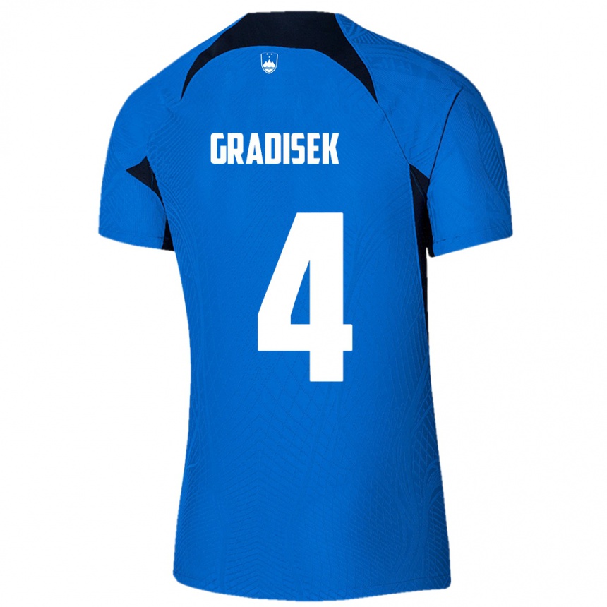 Kinder Fußball Slowenien Sara Gradišek #4 Blau Auswärtstrikot Trikot 24-26 T-Shirt Luxemburg