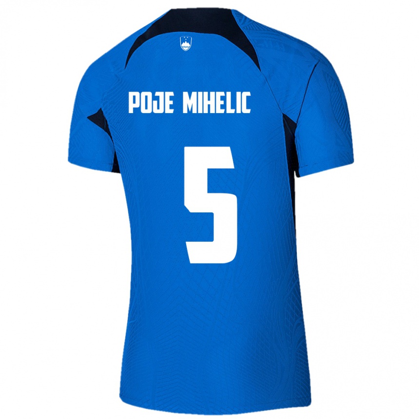 Kinder Fußball Slowenien Naja Poje Mihelič #5 Blau Auswärtstrikot Trikot 24-26 T-Shirt Luxemburg