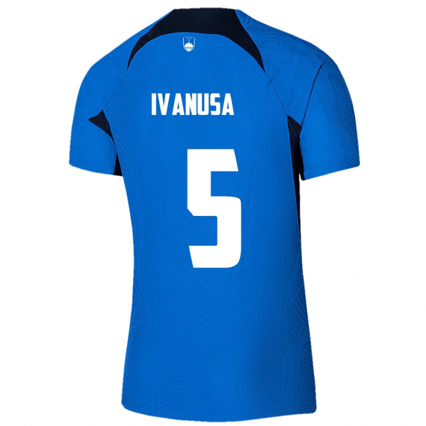 Kinder Fußball Slowenien Lara Ivanuša #5 Blau Auswärtstrikot Trikot 24-26 T-Shirt Luxemburg