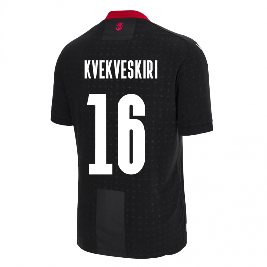 Kinder Fußball Georgien Nika Kvekveskiri #16 Schwarz Auswärtstrikot Trikot 24-26 T-Shirt Luxemburg