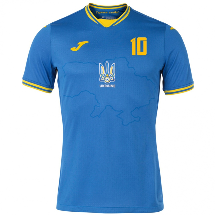 Kinder Fußball Ukraine Andriy Matkevych #10 Blau Auswärtstrikot Trikot 24-26 T-Shirt Luxemburg