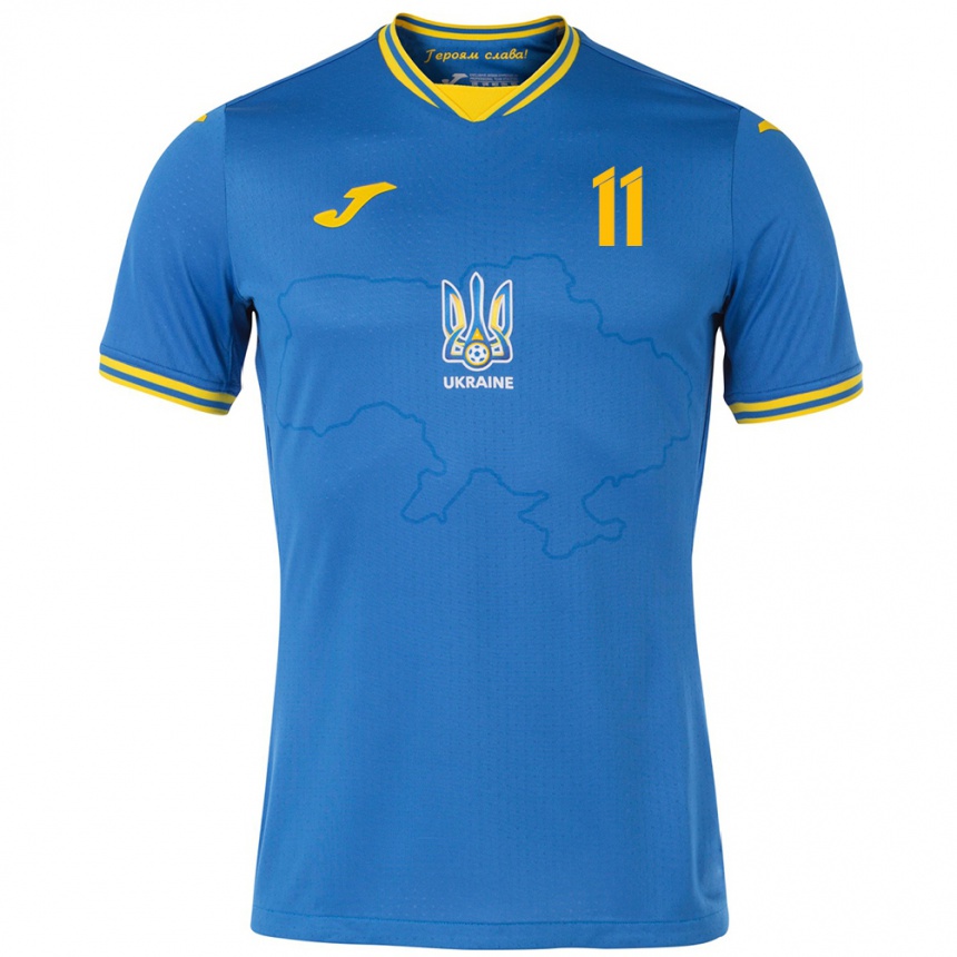 Kinder Fußball Ukraine Artem Dovbyk #11 Blau Auswärtstrikot Trikot 24-26 T-Shirt Luxemburg