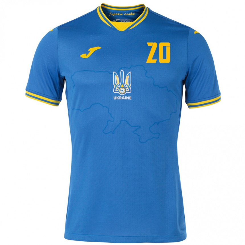 Kinder Fußball Ukraine Eldar Kuliyev #20 Blau Auswärtstrikot Trikot 24-26 T-Shirt Luxemburg