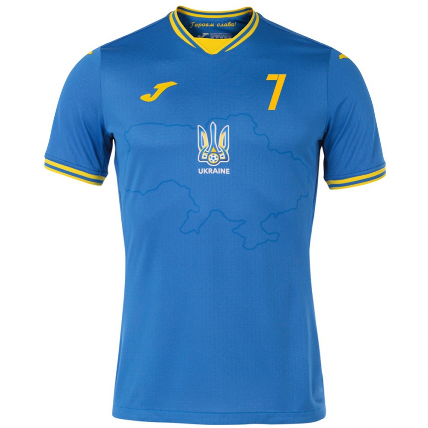 Kinder Fußball Ukraine Yevgeniy Pastukh #7 Blau Auswärtstrikot Trikot 24-26 T-Shirt Luxemburg