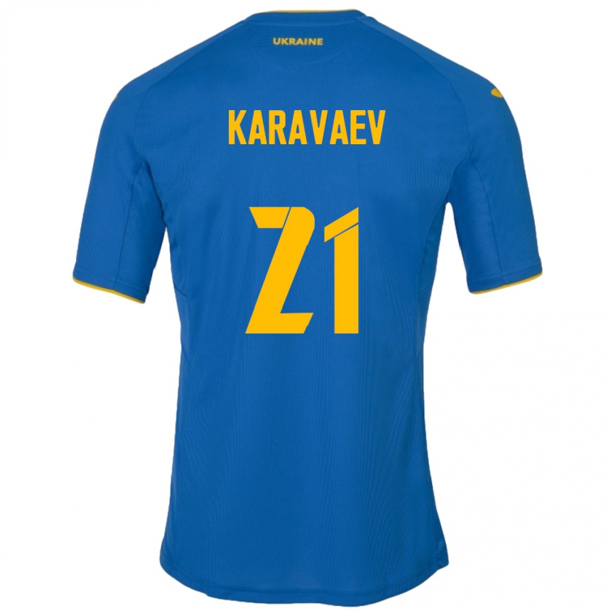 Kinder Fußball Ukraine Oleksandr Karavaev #21 Blau Auswärtstrikot Trikot 24-26 T-Shirt Luxemburg