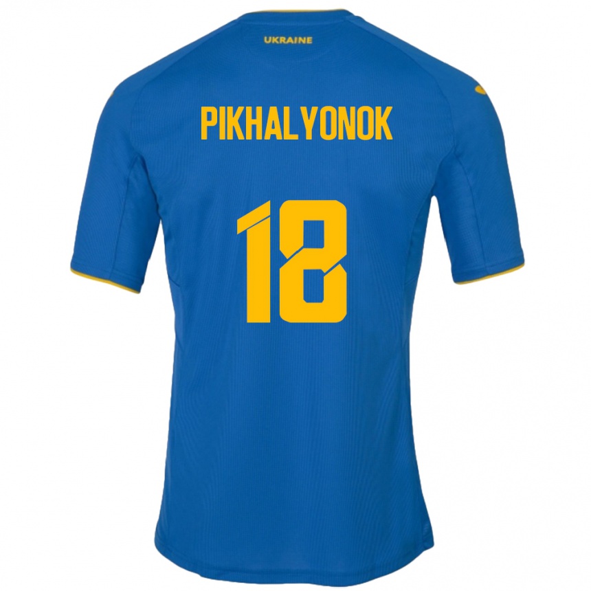 Kinder Fußball Ukraine Oleksandr Pikhalyonok #18 Blau Auswärtstrikot Trikot 24-26 T-Shirt Luxemburg