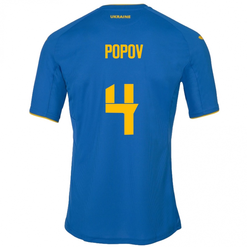 Kinder Fußball Ukraine Denys Popov #4 Blau Auswärtstrikot Trikot 24-26 T-Shirt Luxemburg