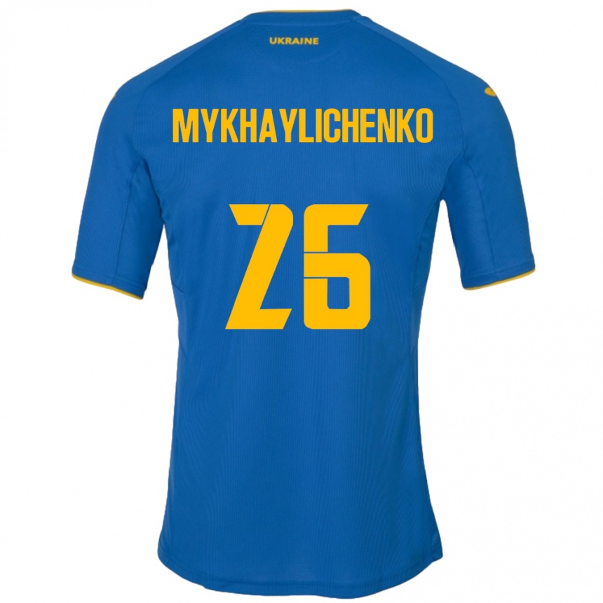 Kinder Fußball Ukraine Bogdan Mykhaylichenko #26 Blau Auswärtstrikot Trikot 24-26 T-Shirt Luxemburg