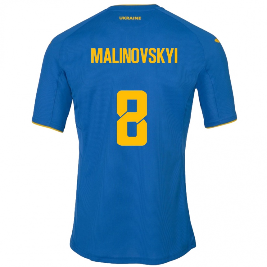 Kinder Fußball Ukraine Ruslan Malinovskyi #8 Blau Auswärtstrikot Trikot 24-26 T-Shirt Luxemburg