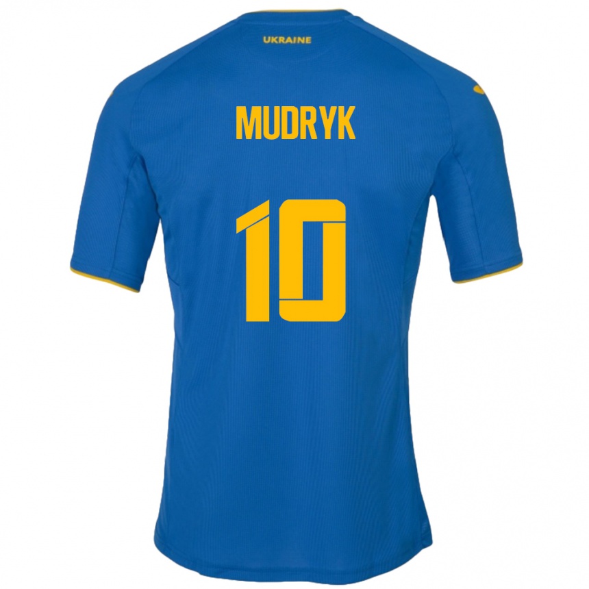 Kinder Fußball Ukraine Mykhaylo Mudryk #10 Blau Auswärtstrikot Trikot 24-26 T-Shirt Luxemburg