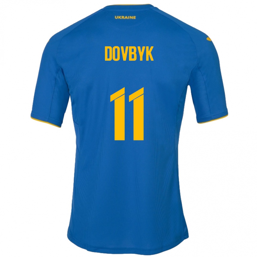 Kinder Fußball Ukraine Artem Dovbyk #11 Blau Auswärtstrikot Trikot 24-26 T-Shirt Luxemburg