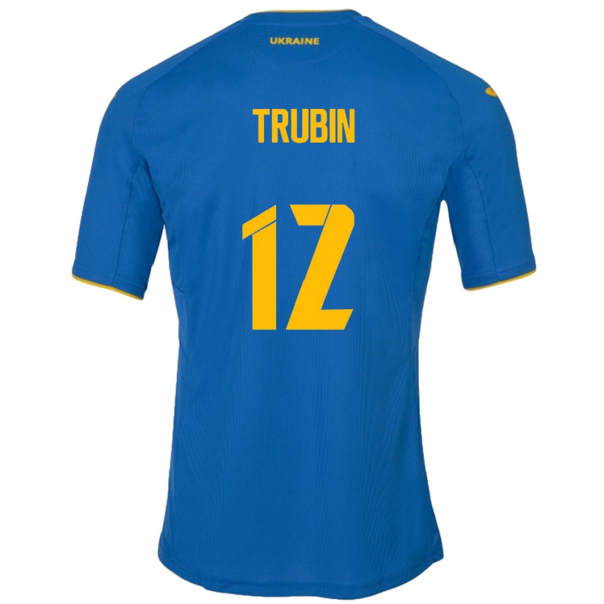 Kinder Fußball Ukraine Anatoliy Trubin #12 Blau Auswärtstrikot Trikot 24-26 T-Shirt Luxemburg