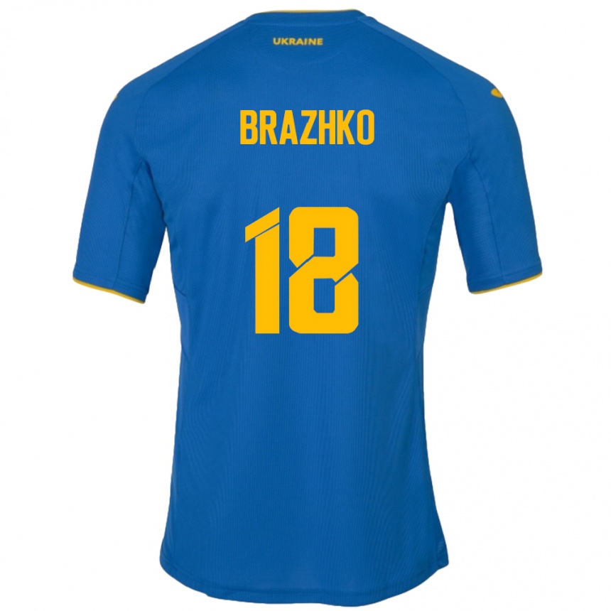 Kinder Fußball Ukraine Volodymyr Brazhko #18 Blau Auswärtstrikot Trikot 24-26 T-Shirt Luxemburg