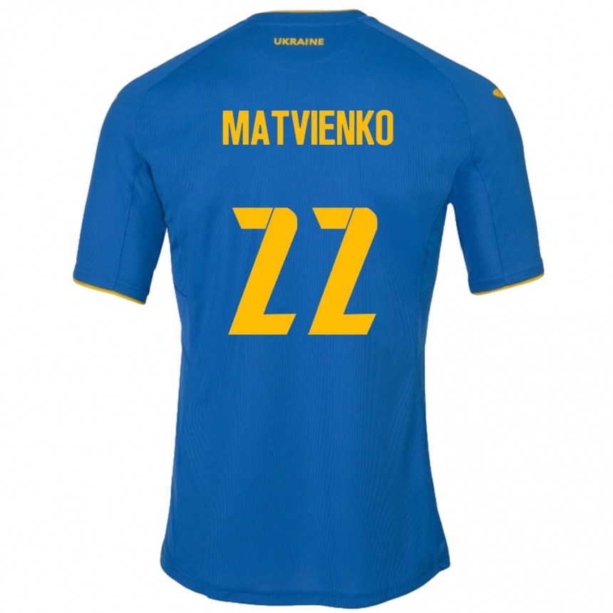 Kinder Fußball Ukraine Mykola Matvienko #22 Blau Auswärtstrikot Trikot 24-26 T-Shirt Luxemburg