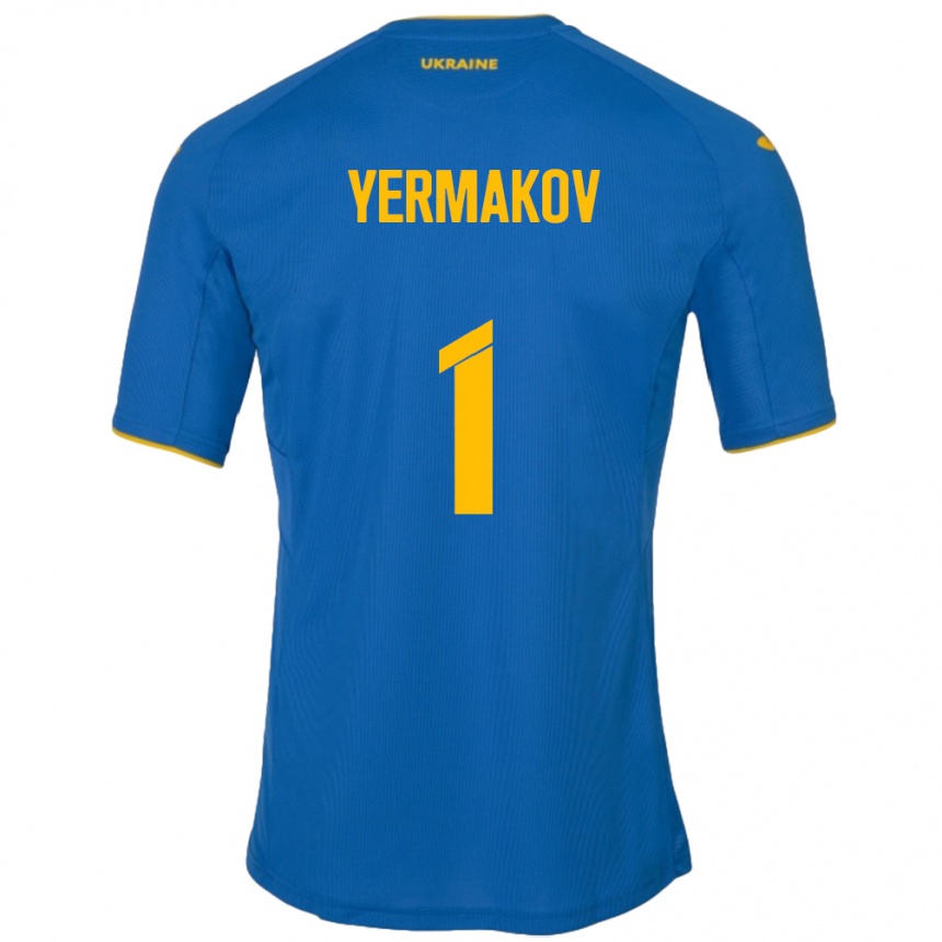 Kinder Fußball Ukraine Georgiy Yermakov #1 Blau Auswärtstrikot Trikot 24-26 T-Shirt Luxemburg