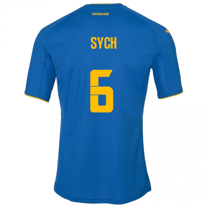 Kinder Fußball Ukraine Oleksiy Sych #6 Blau Auswärtstrikot Trikot 24-26 T-Shirt Luxemburg