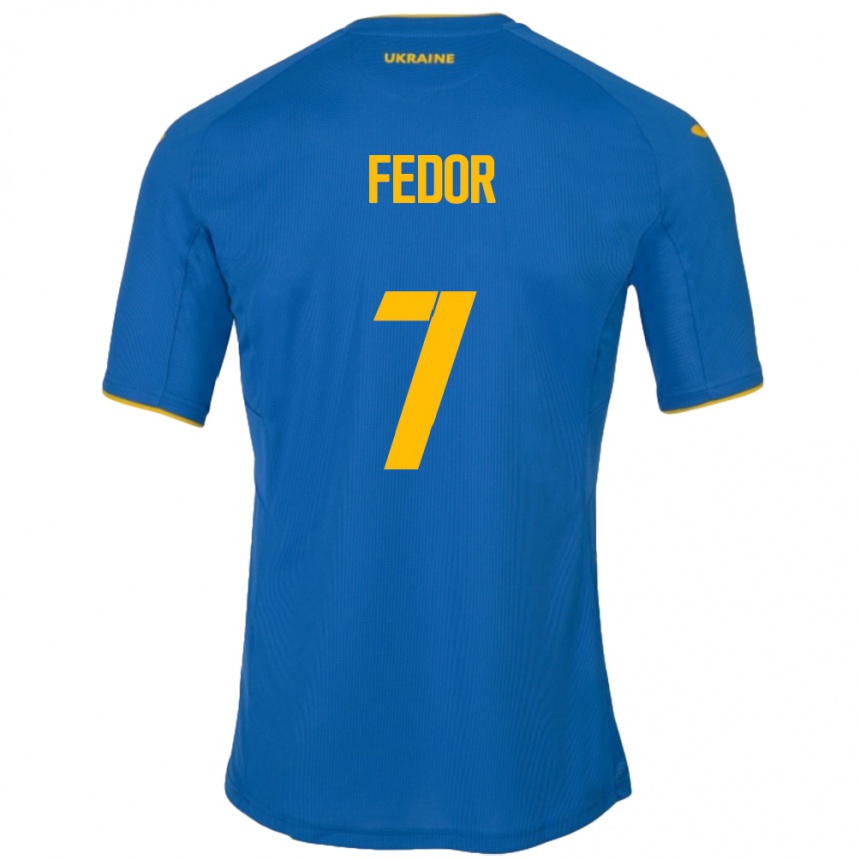 Kinder Fußball Ukraine Oleg Fedor #7 Blau Auswärtstrikot Trikot 24-26 T-Shirt Luxemburg