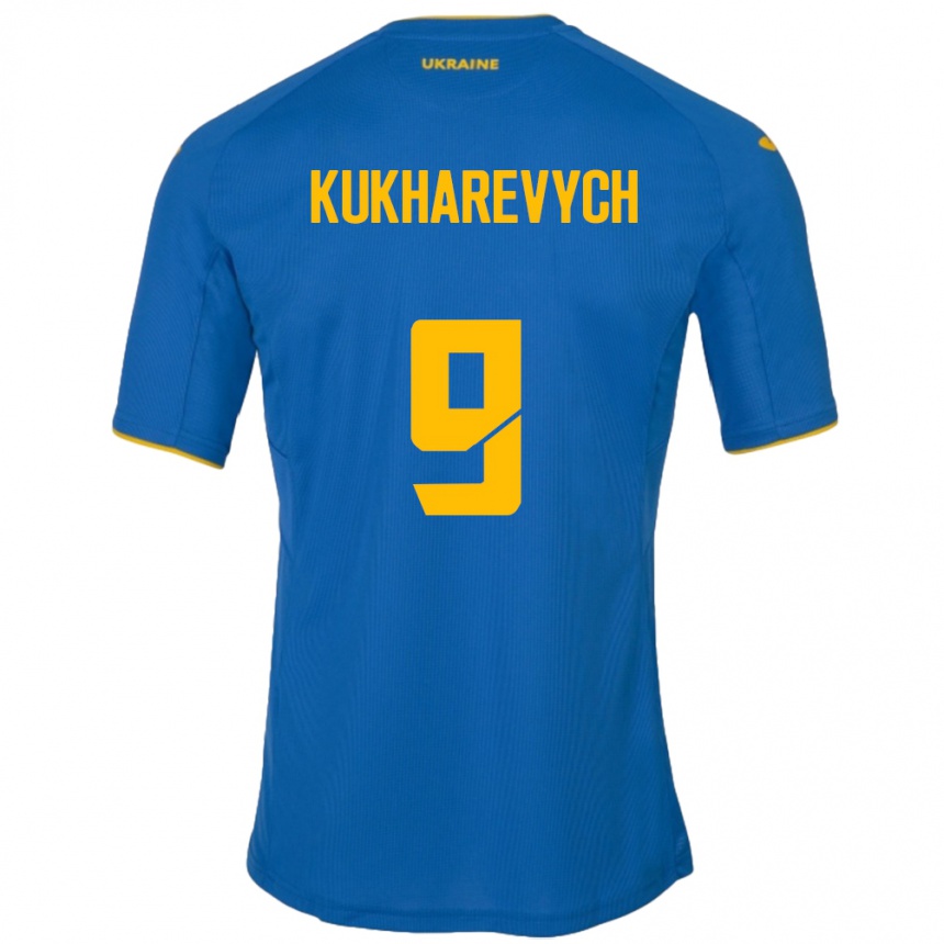 Kinder Fußball Ukraine Mykola Kukharevych #9 Blau Auswärtstrikot Trikot 24-26 T-Shirt Luxemburg