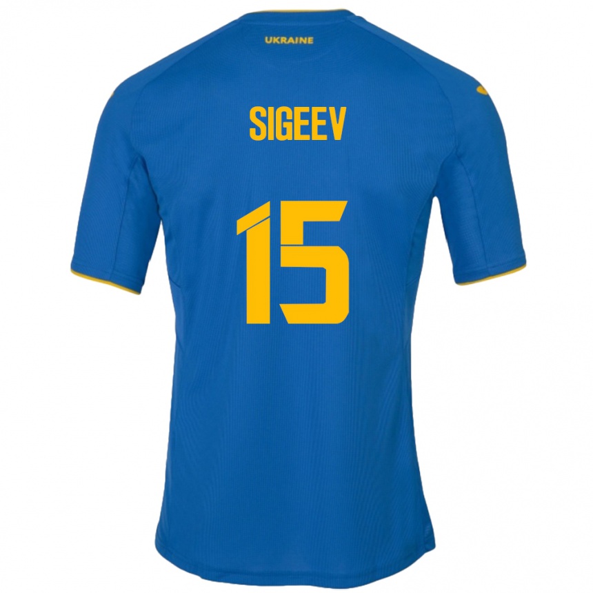 Kinder Fußball Ukraine Kyrylo Sigeev #15 Blau Auswärtstrikot Trikot 24-26 T-Shirt Luxemburg