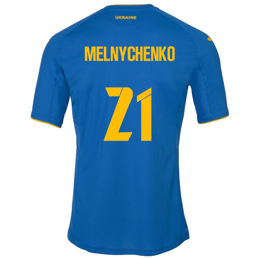 Kinder Fußball Ukraine Maksym Melnychenko #21 Blau Auswärtstrikot Trikot 24-26 T-Shirt Luxemburg