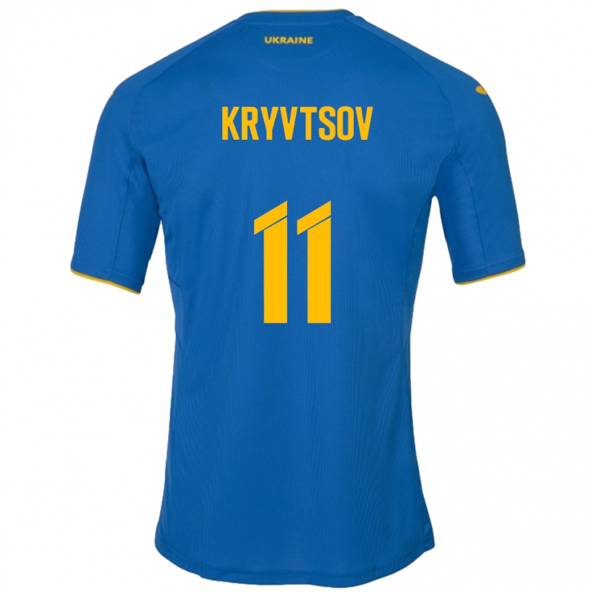 Kinder Fußball Ukraine Nikita Kryvtsov #11 Blau Auswärtstrikot Trikot 24-26 T-Shirt Luxemburg