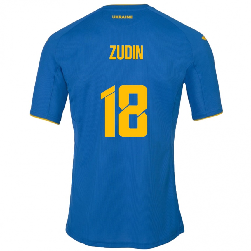 Kinder Fußball Ukraine Dmytro Zudin #18 Blau Auswärtstrikot Trikot 24-26 T-Shirt Luxemburg