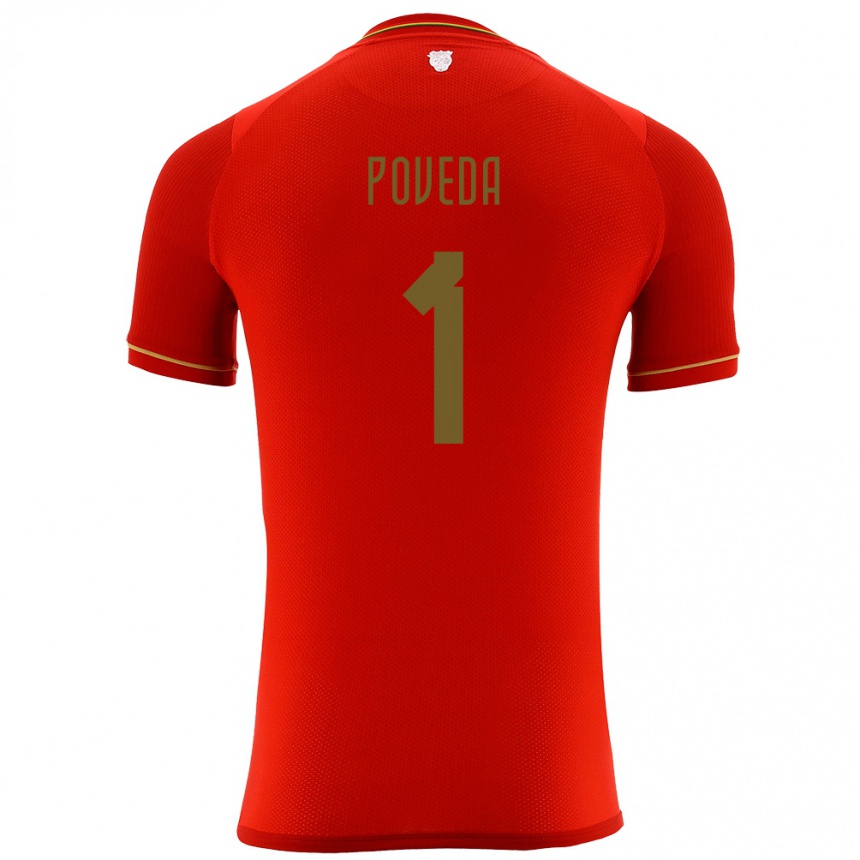 Kinder Fußball Bolivien Bruno Poveda #1 Rot Auswärtstrikot Trikot 24-26 T-Shirt Luxemburg